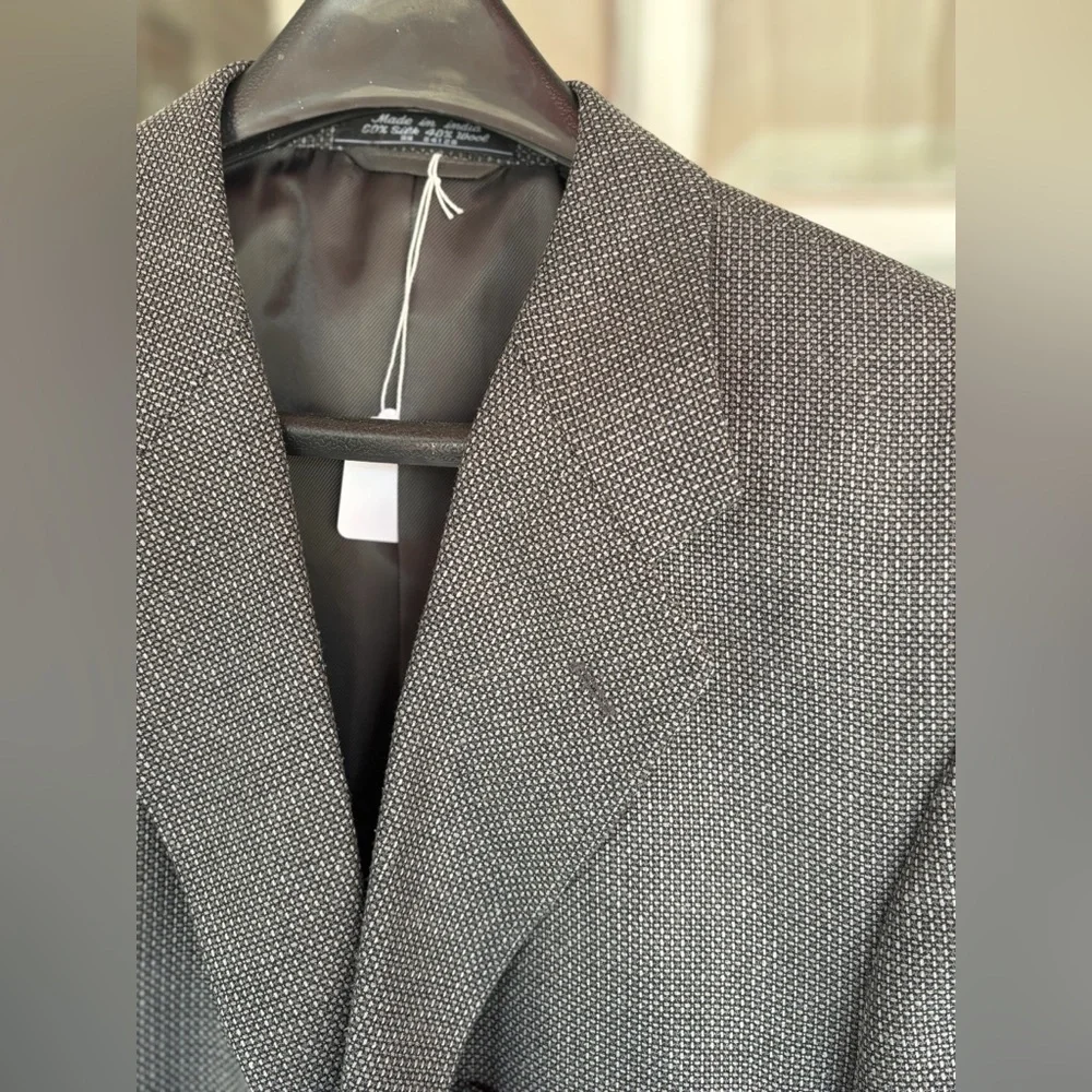 Hardy Amies Lana Seta Men's 44R Gray Glen Check Silk Wool Blend Sport Jacket